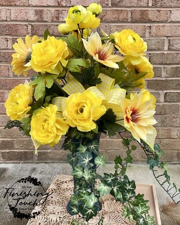 Yellow Silk Cemetery Vase Specialty Arrangement