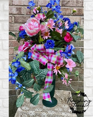 Pink & Blue Silk Cemetery Vase Specialty Arrangement