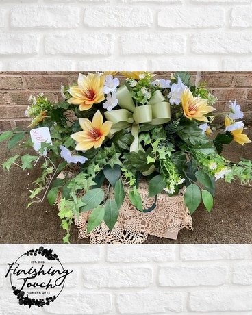 Silk Cemetery Headstone Saddle Flower Arrangement