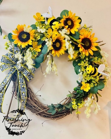 Bee Happy Sunflower Silk Wreath Wreath