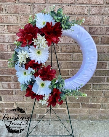 Sympathy Silk Wreath Red & White Sympathy Arrangement