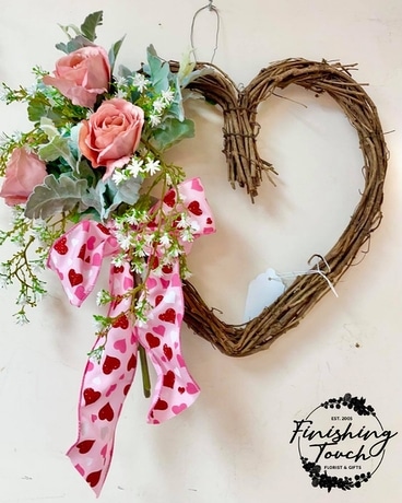 Sweetheart Silk Heart Grapevine Wreath Flower Arrangement