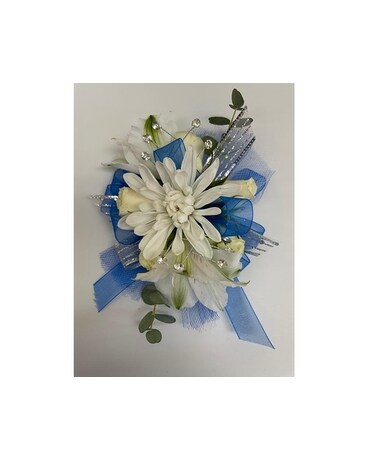 Blue Without You Corsage Flower Arrangement