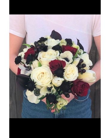 White & Burgundy bouquet Wedding Arrangement