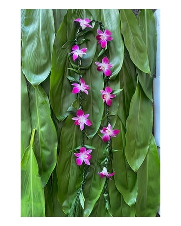 Standard Ti leaf with orchids Flower Arrangement