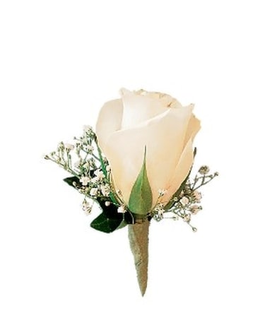 White Rose and Baby's Breath Boutonniere Flower Arrangement