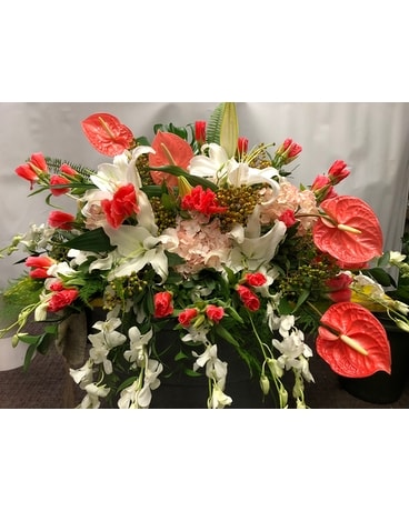 Coral color casket floral Custom product