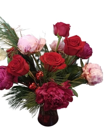 Peonies & Pine Flower Arrangement