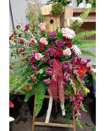 JEFF'S SPECIAL Birdhouse and Easil Sympathy Arrangement