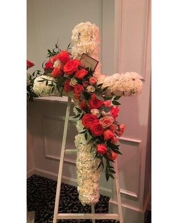 Coral Cross Sympathy Arrangement