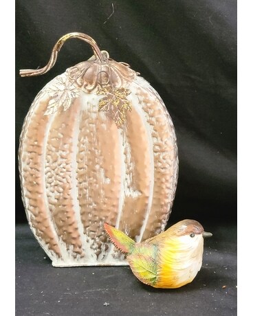 Tin Pumpkin Flower Arrangement