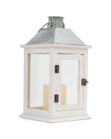 White wooden Lantern Flower Arrangement