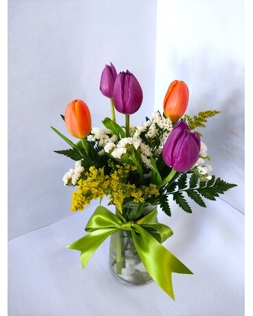 Vased Assorted Tulips Flower Arrangement