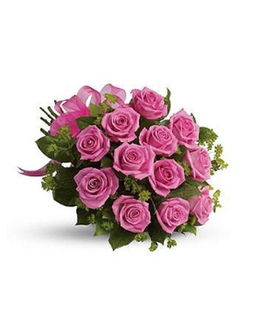 12 Pink Roses. No Vase Flower Arrangement