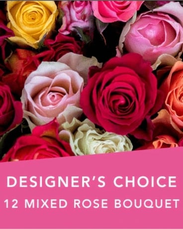 12 Mixed Color Roses in a Vase Flower Arrangement