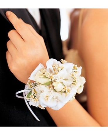 Mixed Whites Wristlet Flower Arrangement