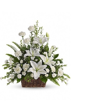 Peaceful White Lilies Basket Funeral Arrangement