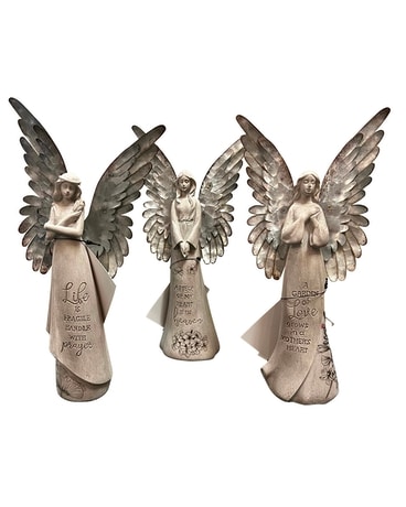 Metallic Wing Angel Figurine Flower Arrangement