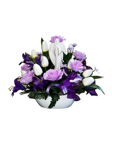 Silk Arrangement with Angel Flower Arrangement