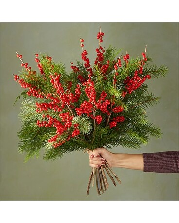 Red Berries & Pine Bouquet Flower Arrangement