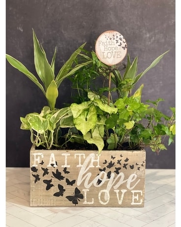 Faith Love Hope Garden Planter Flower Arrangement