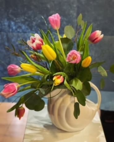 Farmhouse Spring Pitcher Flower Arrangement