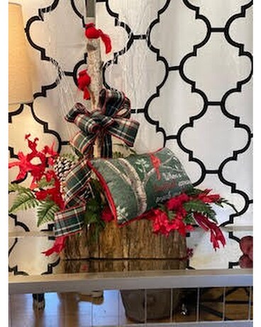 Birchwood Forest Cardinal Pillow Design Basket Arrangement
