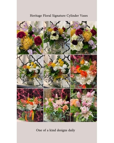 Heritage Floral Signature Cylinder Vase Flower Arrangement