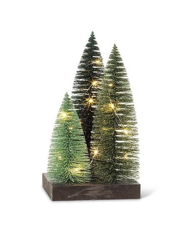 Glitter LED Trees on Square Base Gift Basket