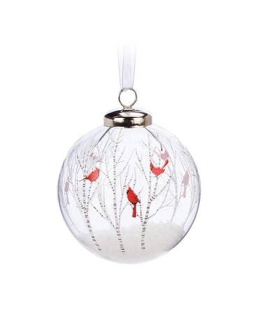 Cardinal in Trees Ball Ornament Flower Arrangement