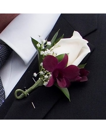 Rose and Orchid Boutonniere Wedding Arrangement