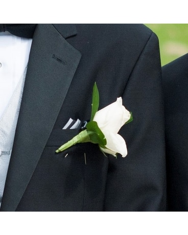 White Rose Boutonniere Wedding Arrangement