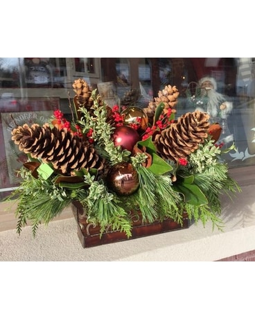 Tis the Season Boxwood Trees Flower Arrangement
