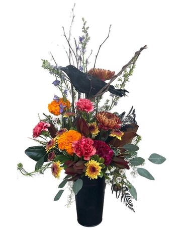 Halloween Crow Flower Arrangement