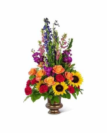 Prismatic Rays Tribute Flower Arrangement