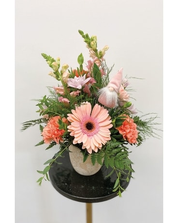Welcoming Gnome Baby Girl Flower Arrangement