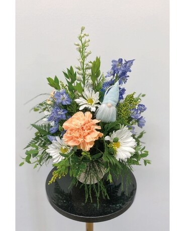 Welcoming Gnome Baby Boy Flower Arrangement