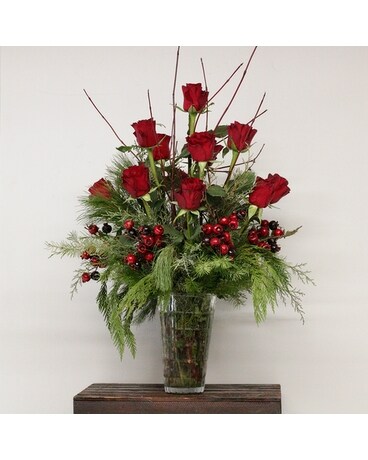 A Rosy Christmas Flower Arrangement