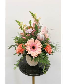 Welcoming Gnome Baby Girl Flower Arrangement