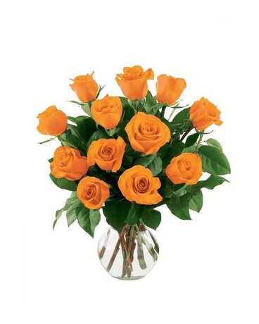 12 Orange Roses Flower Arrangement