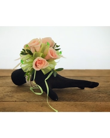 Lime Green Pearl Elegance Wristlet Flower Arrangement
