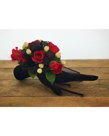 Black & Red Wristlet Flower Arrangement