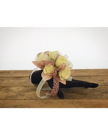 Rose Gold Wristlet Flower Arrangement