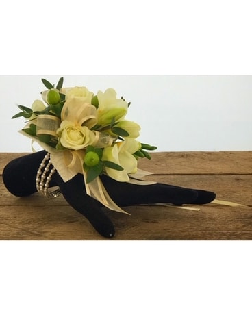 Windsor Pearl Wristlet Flower Arrangement