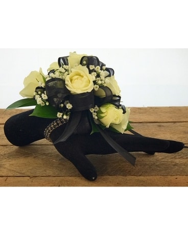 Black & White Crystal Wristlet Flower Arrangement
