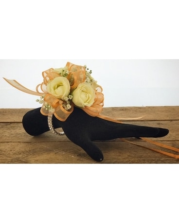 Gold & White Crystal Wristlet Flower Arrangement
