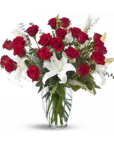 Majestic Lilies and Roses Flower Arrangement