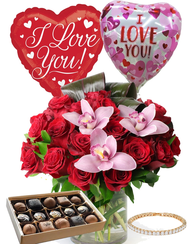 Roses and Orchids Flower and Gift Bundle