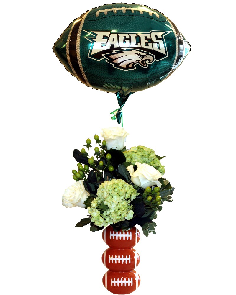 Eagles Footballs with Mylar Balloons Flower Arrangement