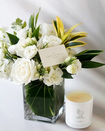 Spa Adolphus x DRD // Flowers, Candle & Gift Card Flower Arrangement